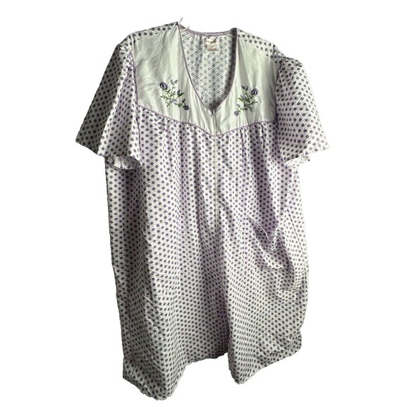 2X Robe Cotton Polyester Front Zipper Casual Nights Pockets White with Purple - Picture 1 of 4
